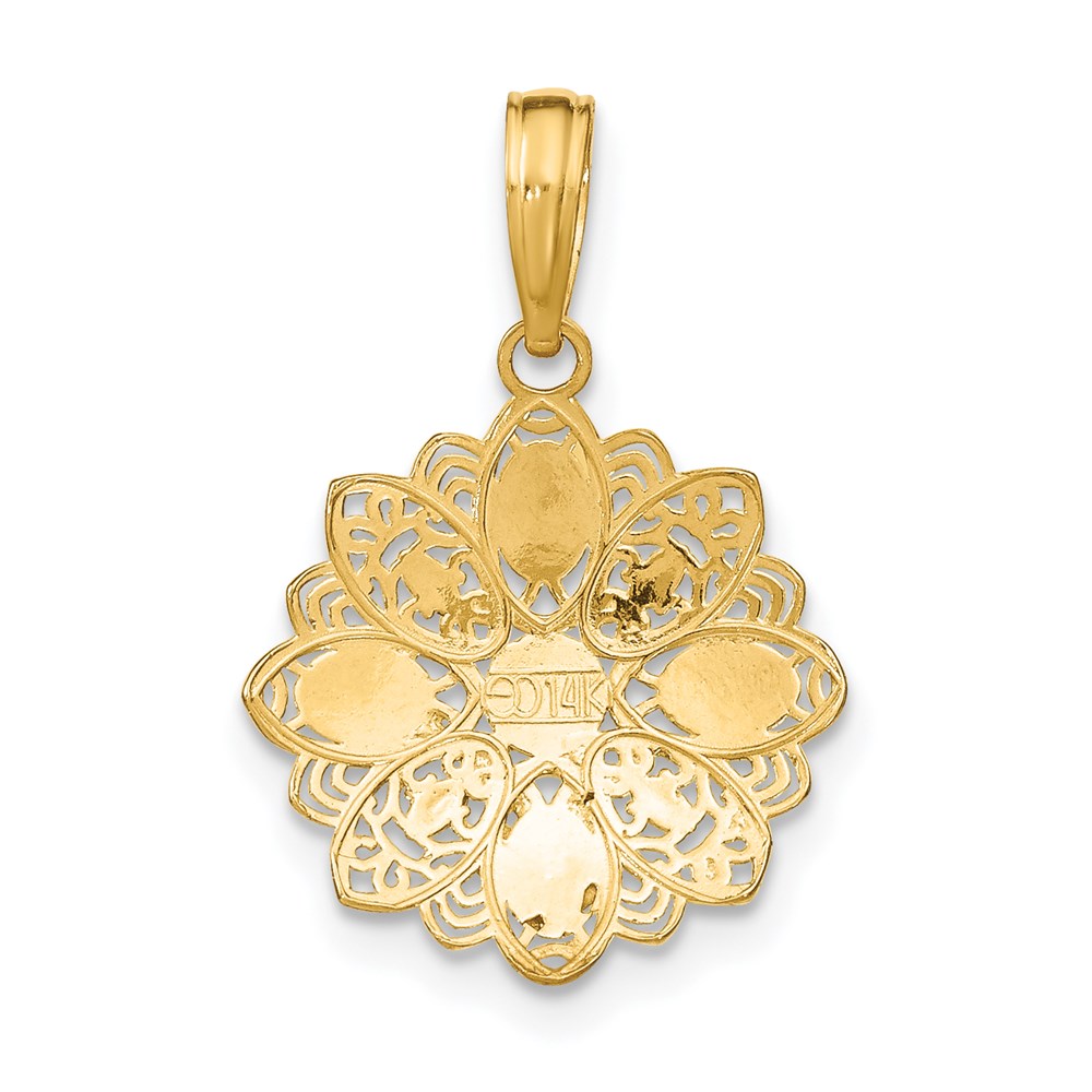 14K w/Rhodium and D/C  Filigree Flower Charm