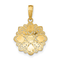 14K w/Rhodium and D/C  Filigree Flower Charm