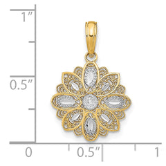 14K w/Rhodium and D/C  Filigree Flower Charm