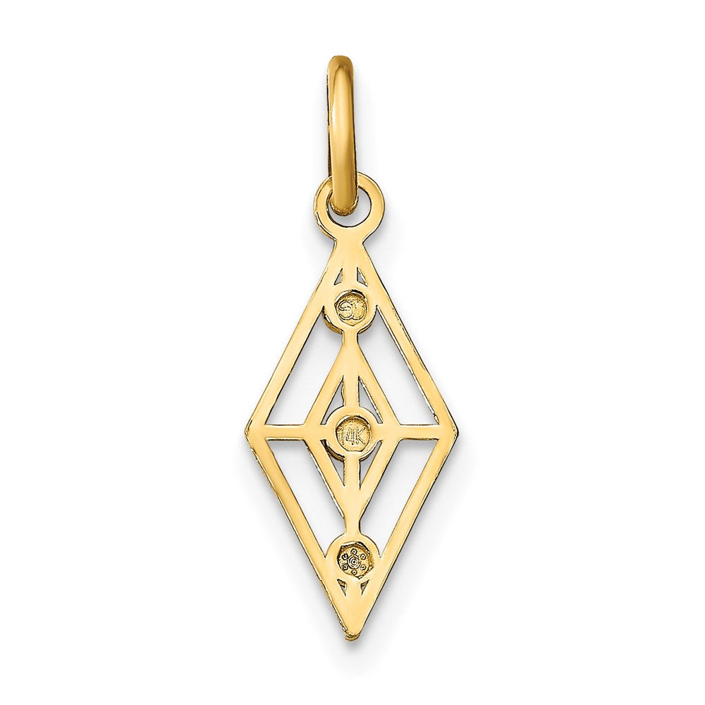 14K w/Rhodium D/C  Diamond Shaped Charm
