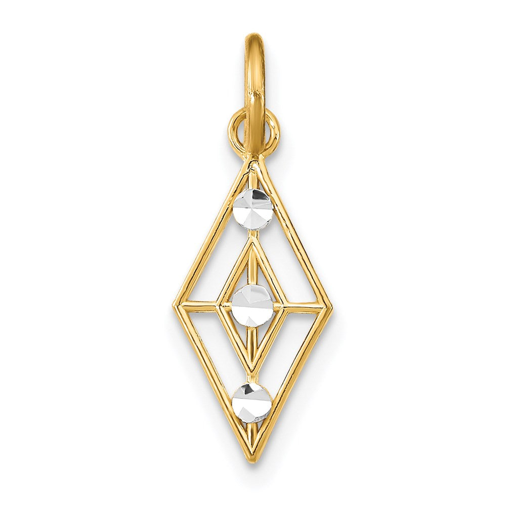 14K w/Rhodium D/C  Diamond Shaped Charm