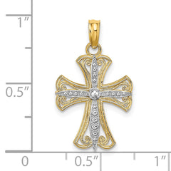 14K W/ Rhodium Textured Cross Charm - 2