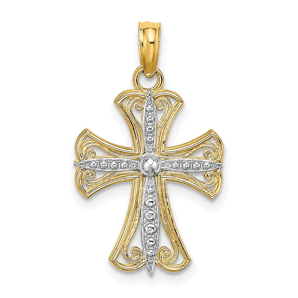 14K W/ Rhodium Textured Cross Charm - 2