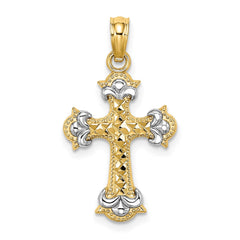 14K W/ Rhodium and D/C Fleur-De-Lis Cross Charm