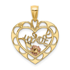 14k Two-one w/White Rhodium I LOVE YOU Heart w/ Flower Charm