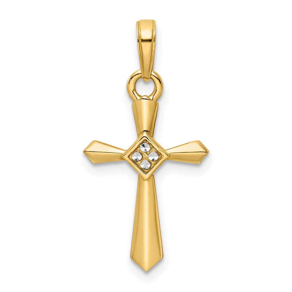 14K w/Rhodium D/C Cross Pendant - 5