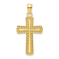 14K Polished Beaded Cross Pendant - 14