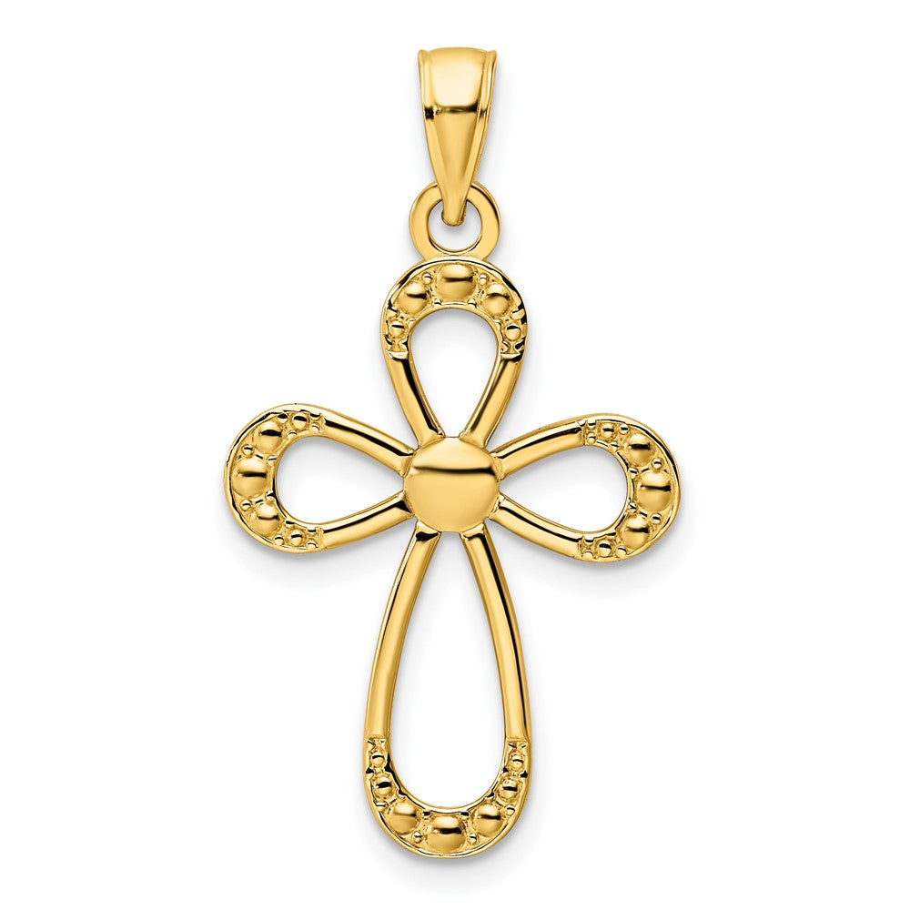 14K Polished Beaded Cross Pendant - 15