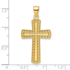 14K Polished Beaded Cross Pendant - 2