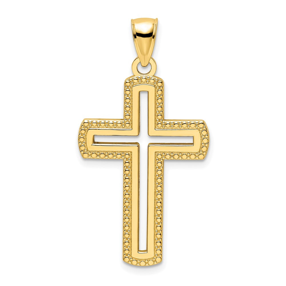 14K Polished Beaded Cross Pendant - 3