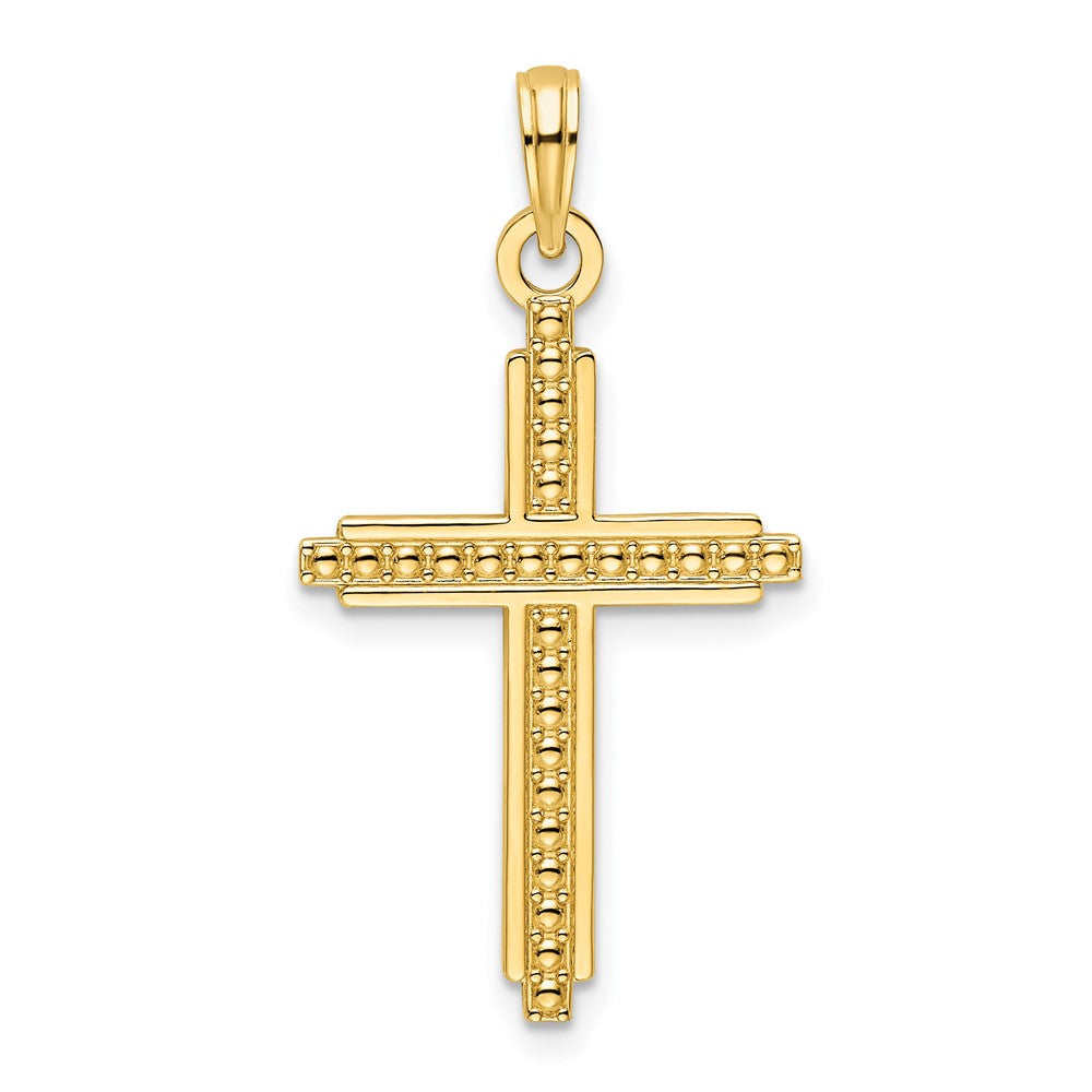 14K Polished Beaded Cross Pendant - 4