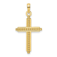 14K Polished Beaded Cross Pendant - 4