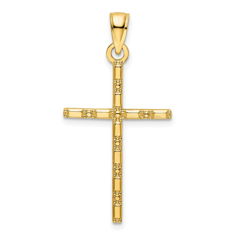 14K Polished Beaded Cross Pendant - 17