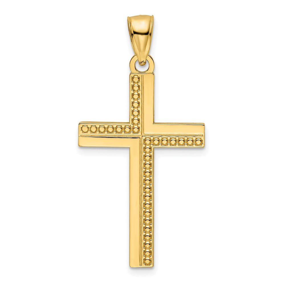 14K Polished Beaded Cross Pendant - 5