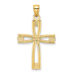 14k Beaded & Polished Cross Pendant - 2