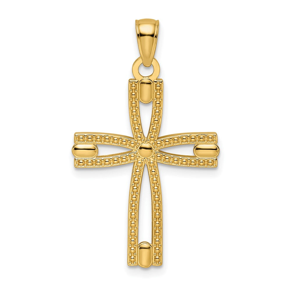 14k Beaded & Polished Cross Pendant - 2