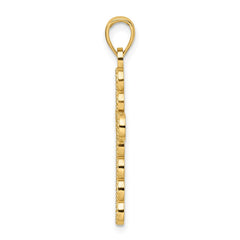 14K Polished & Beaded Circles Cross Pendant