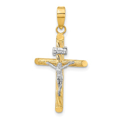 14K w/White Rhod Polished & Textured INRI Crucifix Cross Pendant - 2
