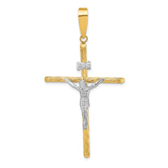 14K w/White Rhod Polished & Textured INRI Crucifix Cross Pendant - 3