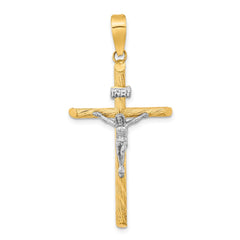 14K w/White Rhod Polished & Textured INRI Crucifix Cross Pendant - 4