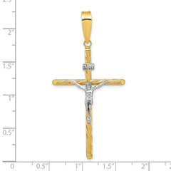 14K w/White Rhod Polished & Textured INRI Crucifix Cross Pendant