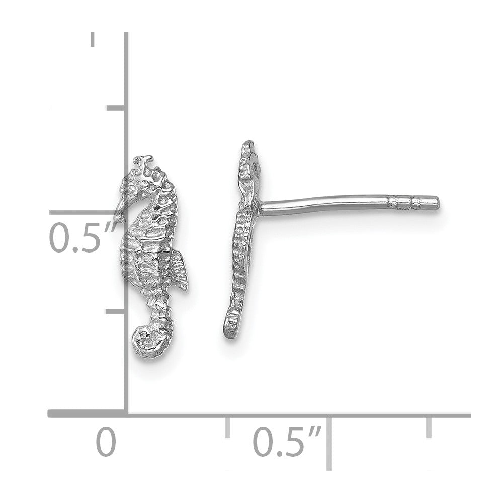 Sterling Silver Rhodium-plated Polished Seahorse Post Earring