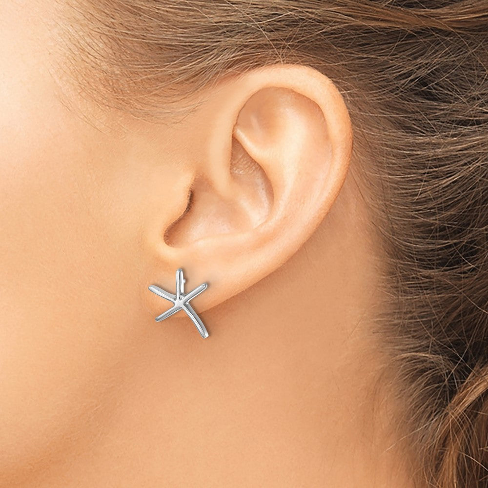 Sterling Silver Rhodium-plated Polished Starfish Post Earring - 2