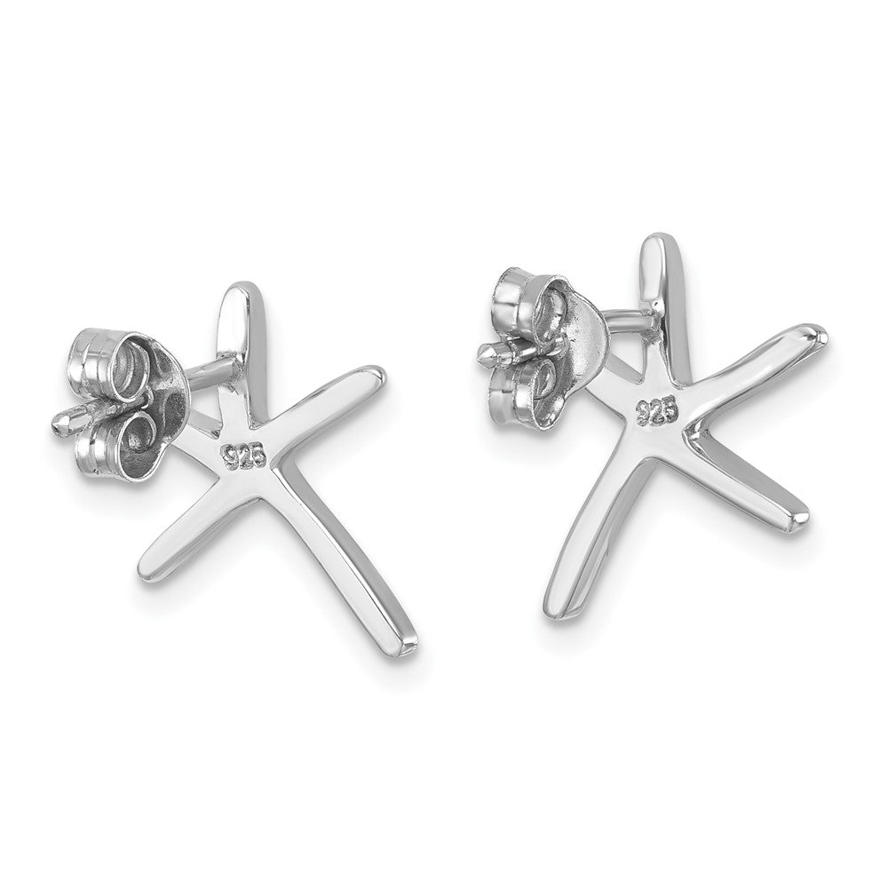 Sterling Silver Rhodium-plated Polished Starfish Post Earring - 2