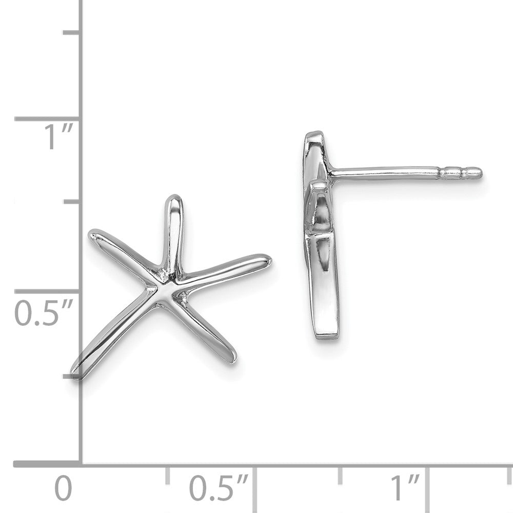 Sterling Silver Rhodium-plated Polished Starfish Post Earring - 2