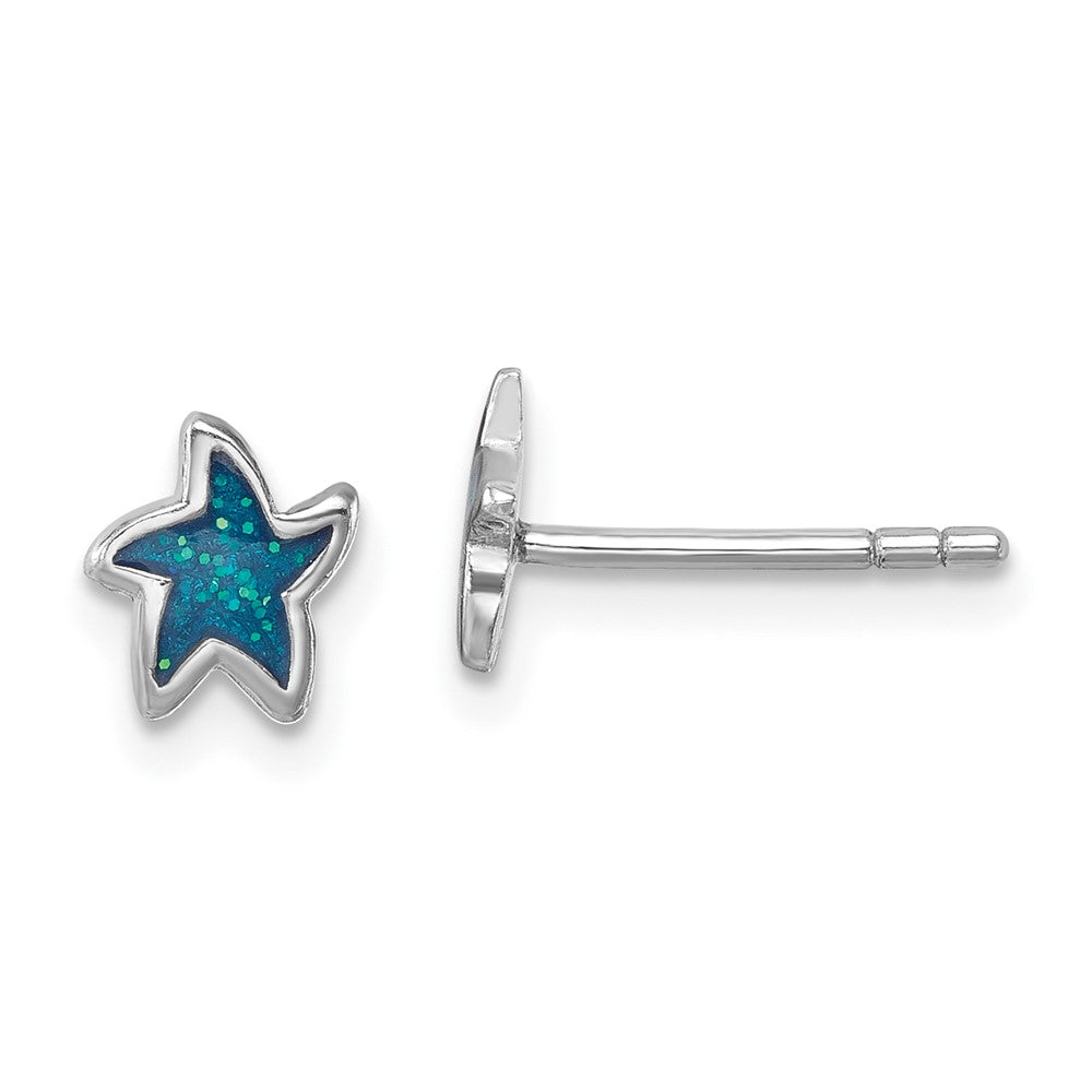 Sterling Silver Rhodium-plated Polished Enameled Starfish Post Earring