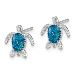 Sterling Silver Rhodium-plated Enameled Polished Turtle Post Earring - 2