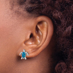 Sterling Silver Rhodium-plated Enameled Polished Turtle Post Earring - 2