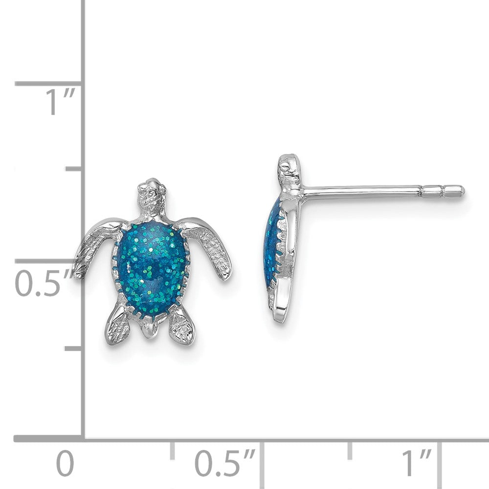 Sterling Silver Rhodium-plated Enameled Polished Turtle Post Earring - 2