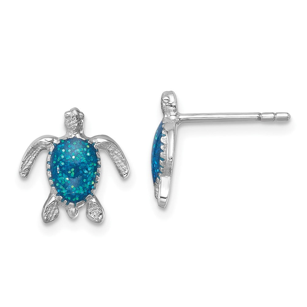 Sterling Silver Rhodium-plated Enameled Polished Turtle Post Earring - 2