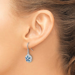 Sterling Silver Rhodium-plated Polished and Textured Enameled Sand Dollar Dangle Earring