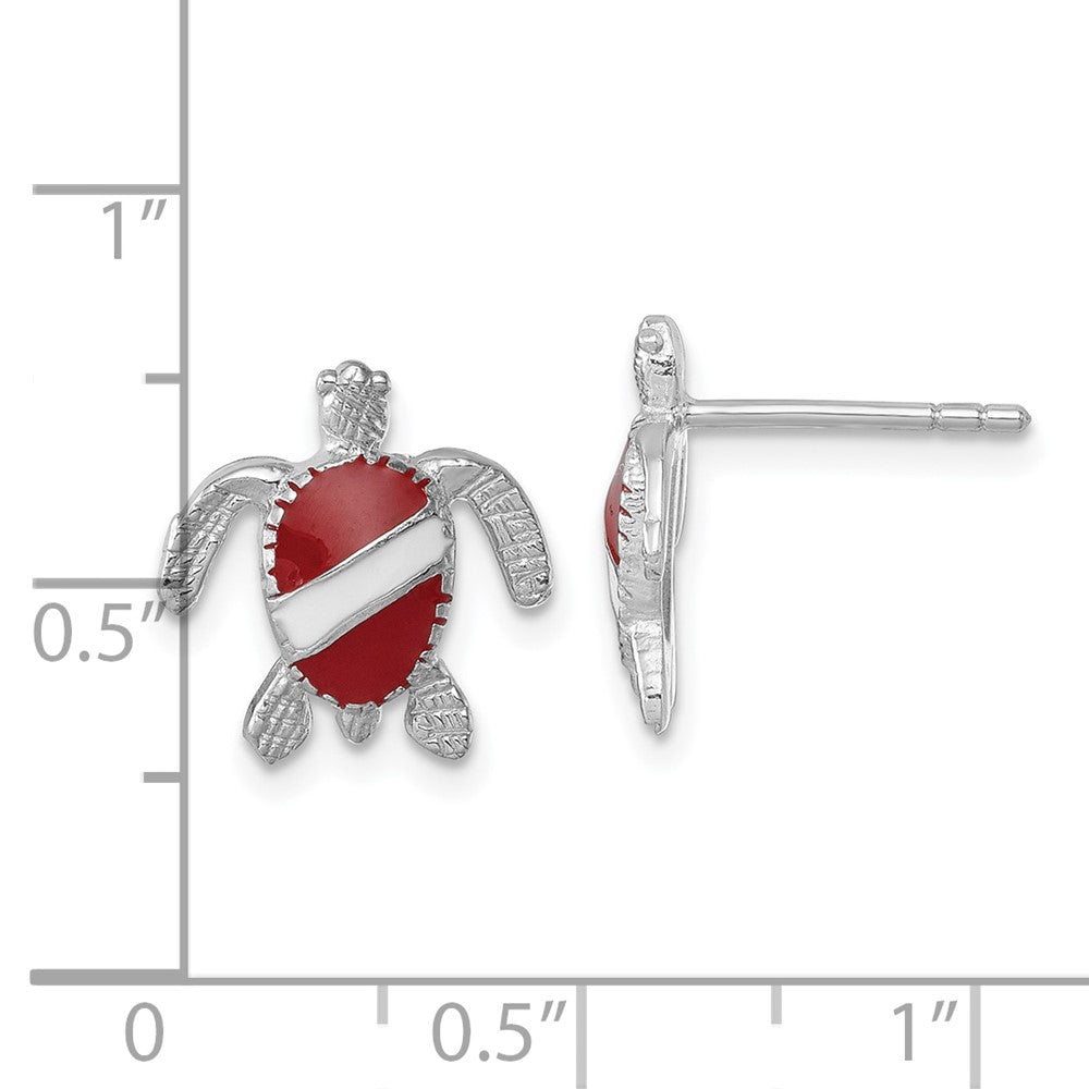 Sterling Silver Rhodium-plated Enameled Polished Dive Flag Turtle Post Earring