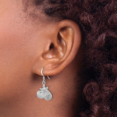 Sterling Silver Rhodium-plated Polished Starfish, Sand Dollar & Shell Dangle Earring