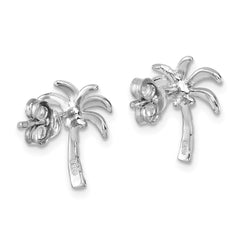 Sterling Silver Rhodium-plated Polished Palm Tree Post Earring