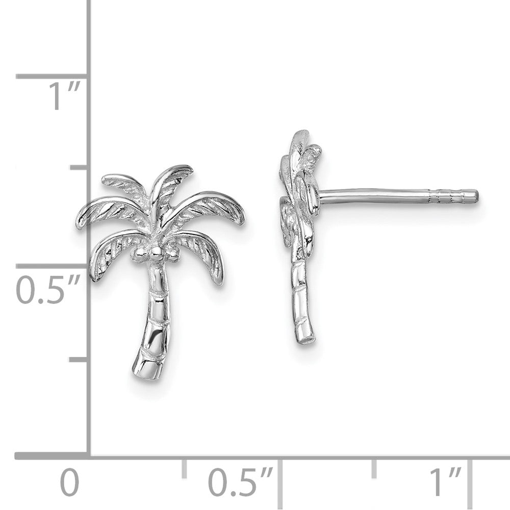 Sterling Silver Rhodium-plated Polished Palm Tree Post Earring