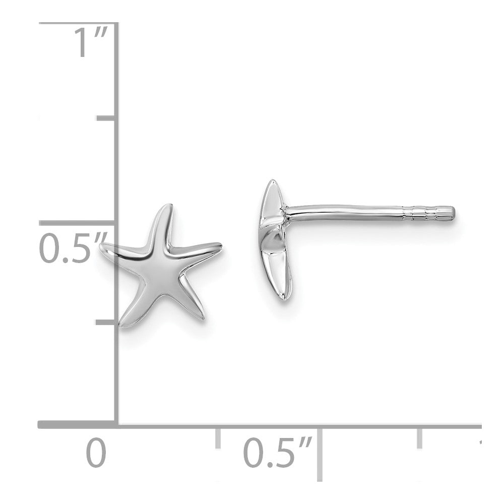 Sterling Silver Rhodium-plated Polished Starfish Post Earring