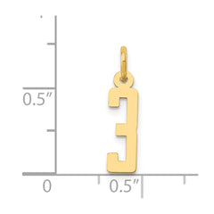 14k Small Elongated Number 3 Charm