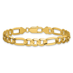 14K 8 inch 7.5mm Concave Open Figaro with Lobster Clasp Bracelet