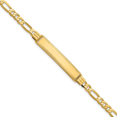 14k Polished Solid Chain/Solid Plate Figaro Link Diamond-cut 32.5x6.5mm Plate 8 inch ID Bracelet