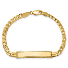 14k Polished Solid Chain/Solid Plate Curb Link Diamond-cut 34x7mm Plate 8 inch ID Bracelet
