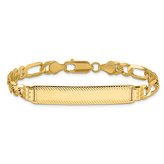 14k Polished Solid Chain/Solid Plate Figaro Link Diamond-cut 39x8mm Plate 7 inch ID Bracelet