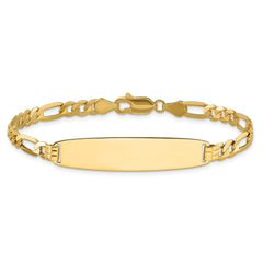 14k Polished Solid Chain/Solid Plate Figaro Link Rounded 33x8.4mm Plate 8 inch ID Bracelet