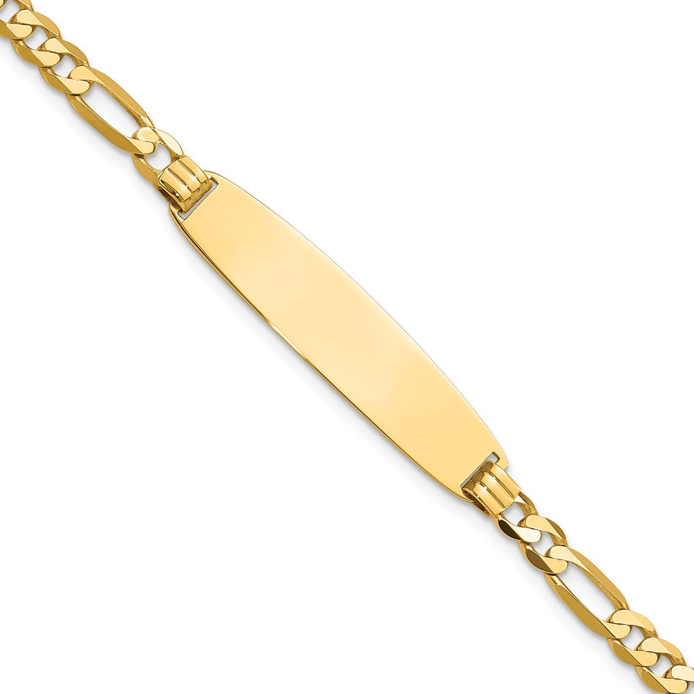 14k Polished Solid Chain/Solid Plate Figaro Link Rounded 33x8.4mm Plate 7 inch ID Bracelet