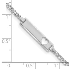 14k White Gold Polished Solid Chain/Solid Plate Curb Link Cut-out Heart 20x5mm Plate 7 inch ID Bracelet
