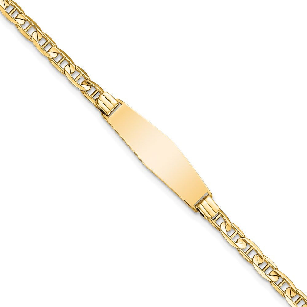 14k Polished Solid Chain/Solid Plate Anchor Link Soft Diamond Shape 24.5x7.5mm Plate 7 inch ID Bracelet