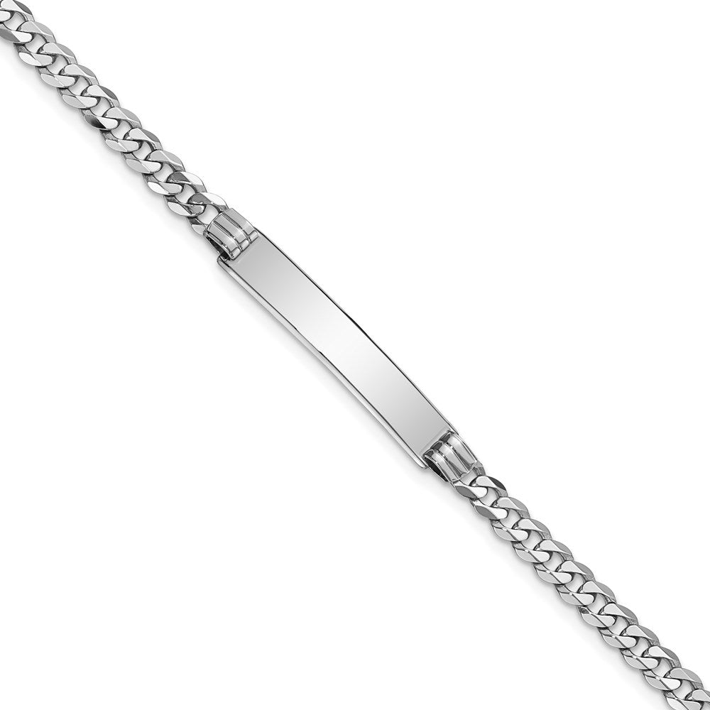 14k White Gold Polished Solid Chain/Solid Plate Flat Curb Link 25.5x5mm Plate 7 inch ID Bracelet